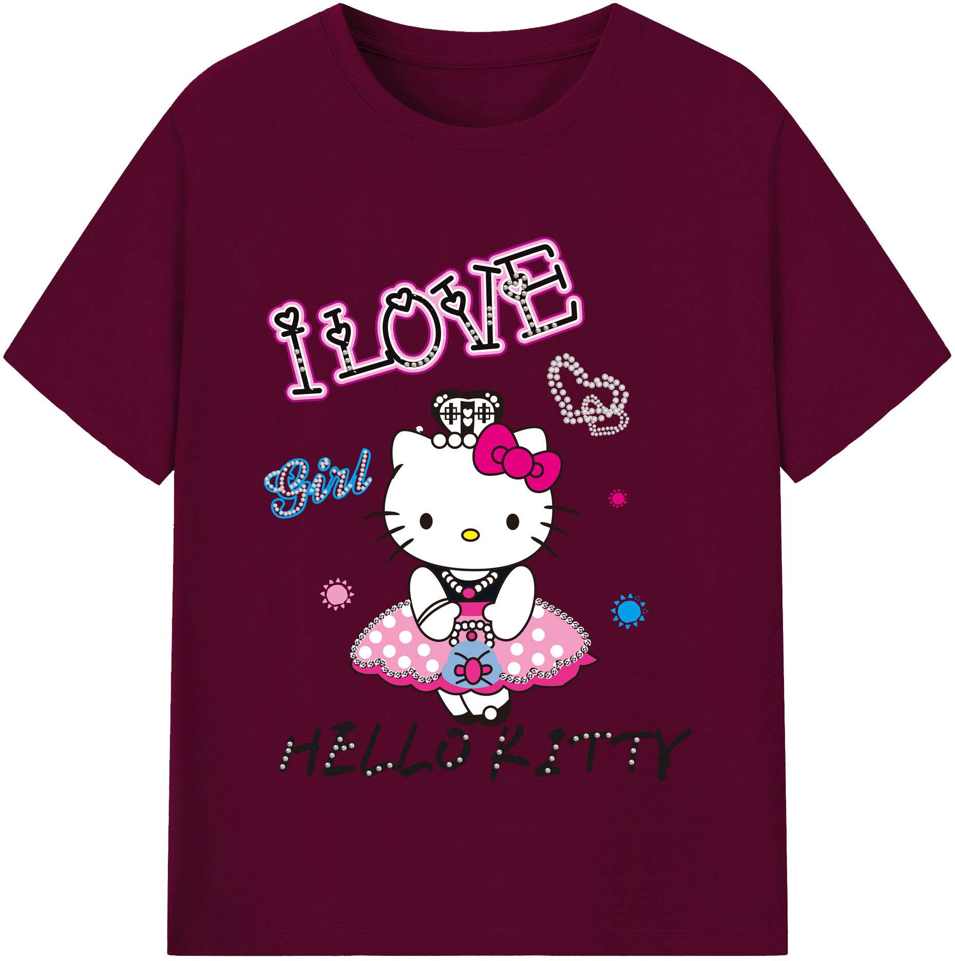 （画像用） Hello Kitty ハローキティ レディースカジュアルプリントTシャツ（綿100％）